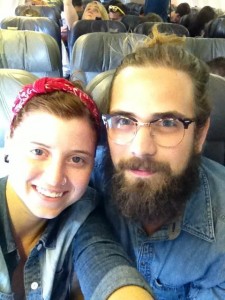Hawaii-Bound: Alexis and Joshua Kohns photographed on the jet headed for Hawaii.