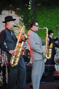 Horn-Driven Romps: Big Bad Voodoo Daddy on the amphitheater stage.