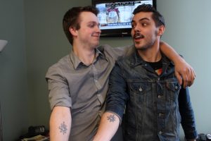 'Like a wedding ring for the band': The identical catfish tattoos for the duo. (Photo/Anna Sink)