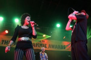 Singer Molly Bouwsma-Schultz joined Jammie winner Rick Chyme on stage. (Photo/Anna Sink)