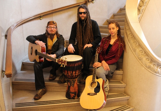 Shining Spiritual Inspiration with a Dance Beat: From left, Erik Stoneburner, Juan Carlos and Reaiah True of Mystic Dub. (Photo/Anna Sink for Local Spins)