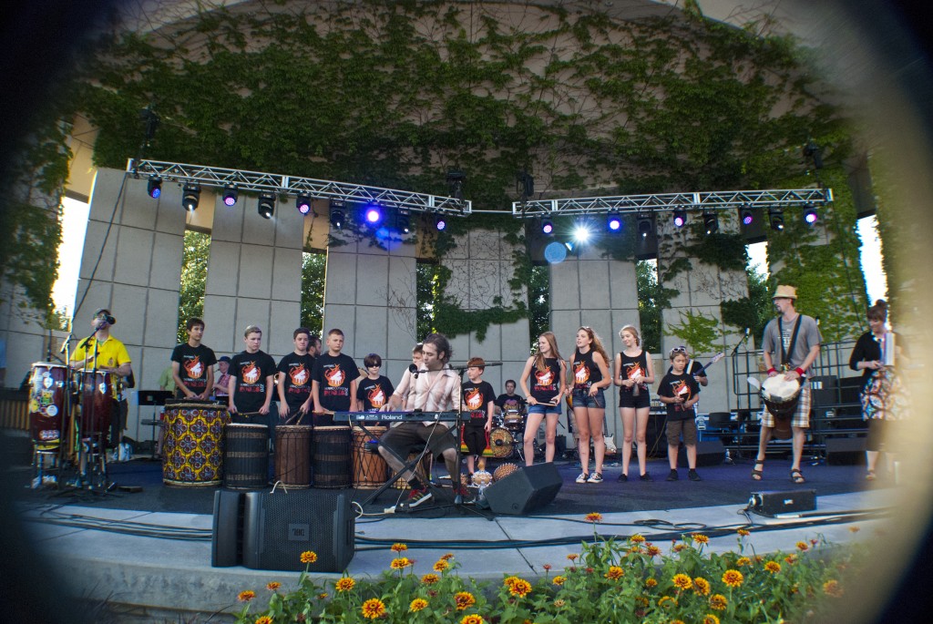Cross-Generational Collaboration: Students from The Piano Cottage joined Afro Zuma on stage Tuesday. (Photo/Tori Thomas)