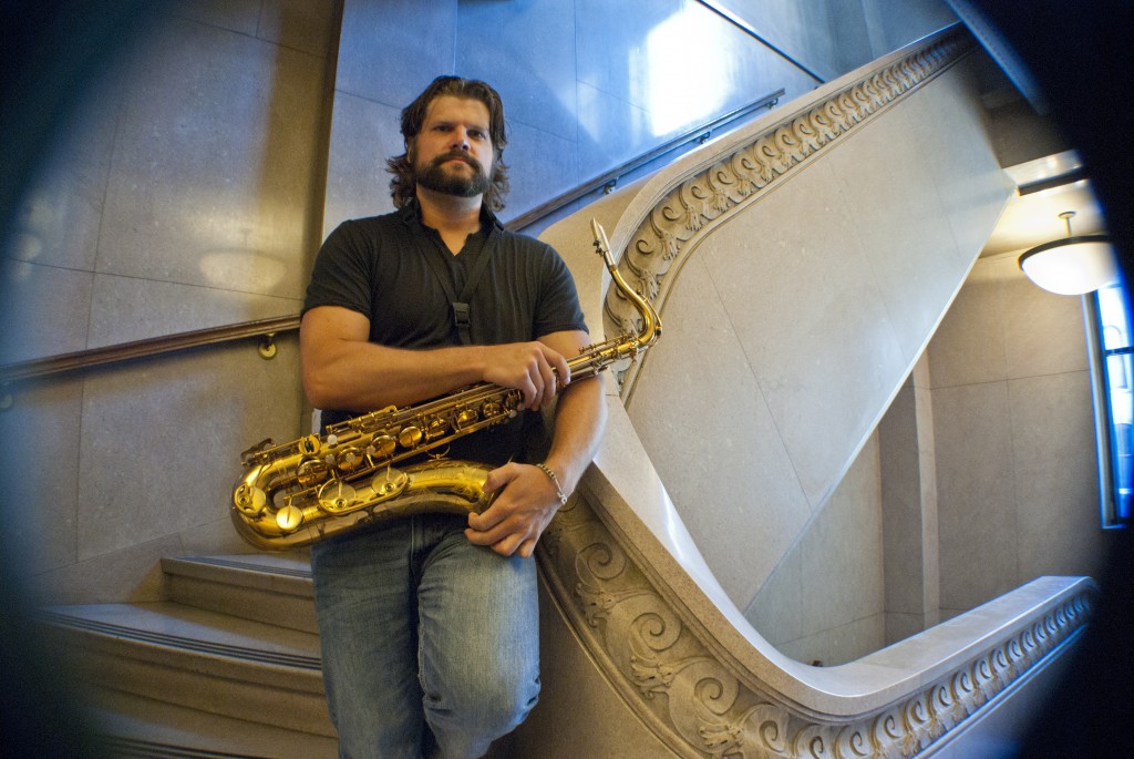 Lakeshore Funk: Saxophonist and singer Andy Frisinger. (Photo/Tori Thomas)