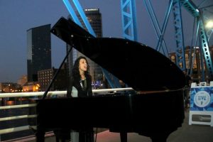 Blue Bridge Busking: 2013 song contest winner Amanda Vernon busked on a grand piano last year. (Photo/Kathy Barth)