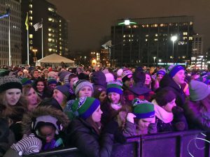 Cold But Happy: Thousands braved the chill on Calder Plaza. (Photo/Tori Thomas)