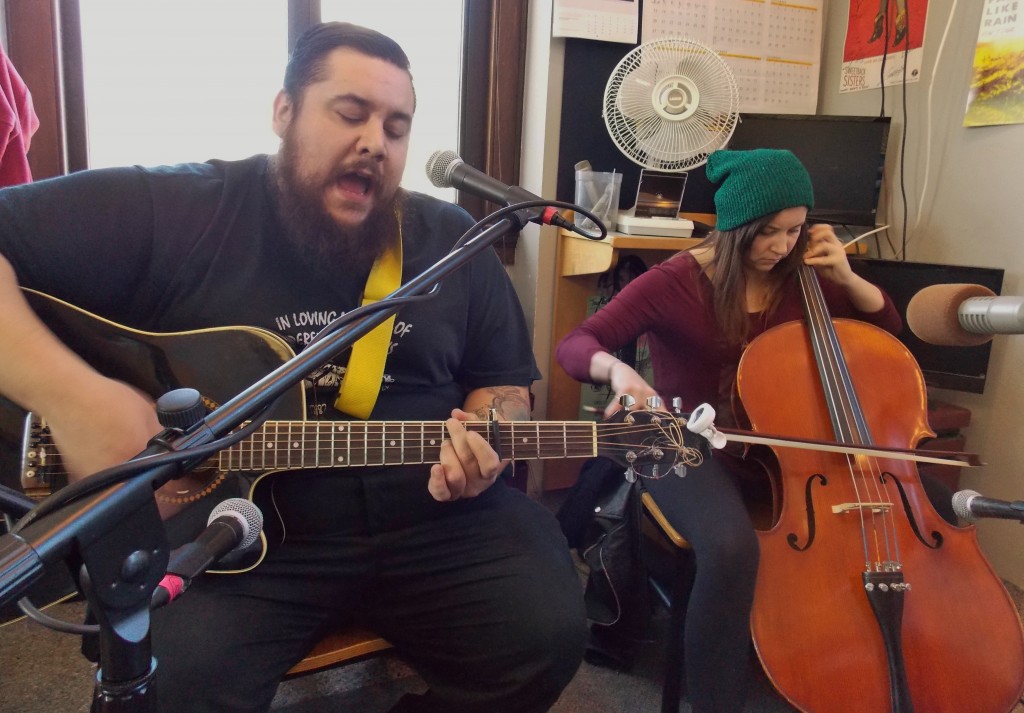 Compelled to Bring Back the DAAC: Joe Rodriguez with cellist Kayla Bolan performing Friday on Local Spins Live at WYCE-FM 88.1. (Photo/Local Spins)