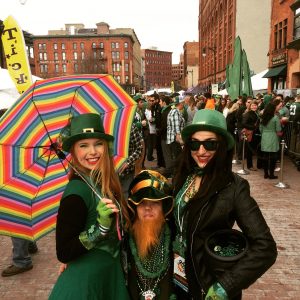 Green Greeters: Plenty of folks were in an Irish mood on Saturday. (Photo/John Sinkevics)