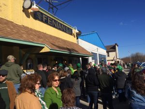Irish Diehards: The smart folks lined up early outside Fenian's doors. 