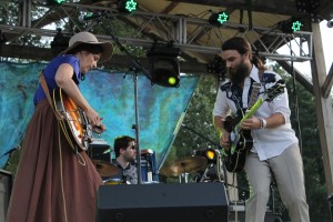 Family Affair: Seth Bernard, right, performing on stage with his wife, May Erlewine. (Photo/Anna Sink)