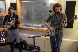 On the Air: Megan Dooley with Jason Walker at WYCE. (Photo/Anna Sink)