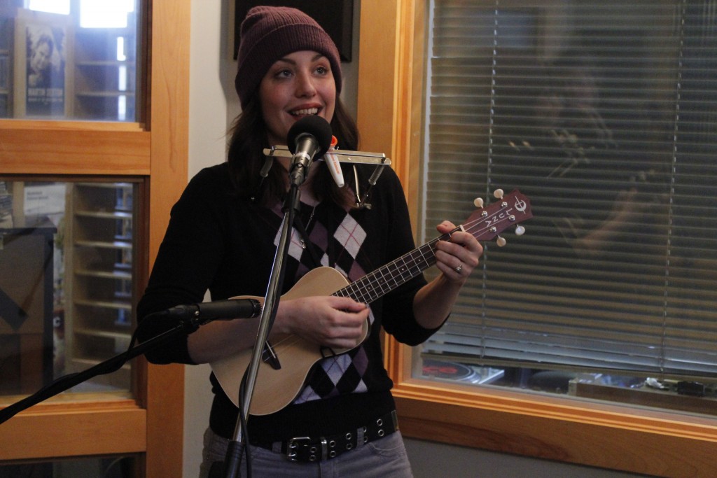 Busy 2016 Ahead: Kalamazoo singer-songwriter Megan Dooley during Local Spins on WYCE. (Photo/Anna Sink)