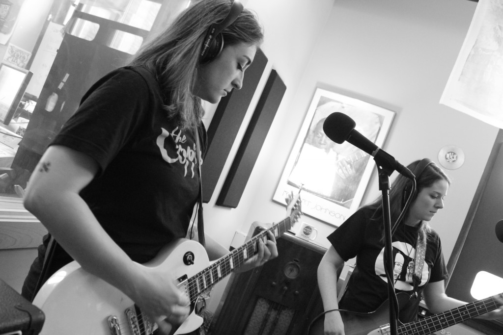 Good Chemistry: Dennielle Russ, left, and Charity Klein Lytle were joined by drummer Chris Kleinman in WYCE's Studio X. (Photo/Anna Sink)