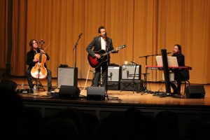 The Trio: Escovedo with his bandmates inside Royce Auditorium. (Photo/Anna Sink)