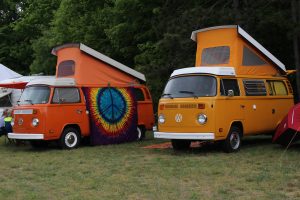 Colorful Lineup: VW buses are on display in the campground. (Photo/Deshia Dunn)