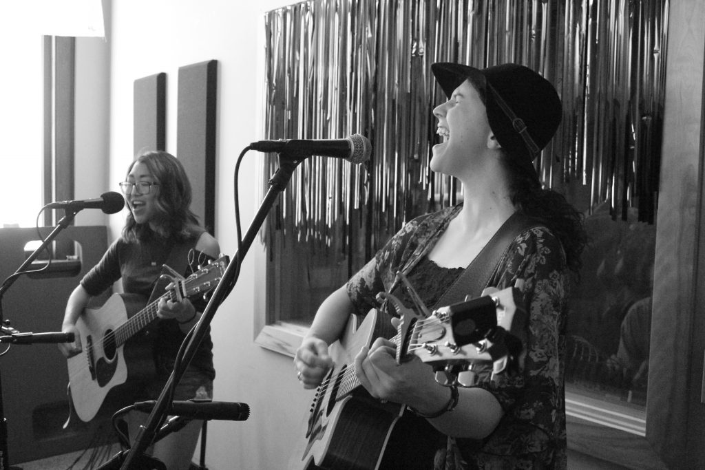 Filling the Spaces: The Crane Wives in Studio X at WYCE. (Photo/Anna Sink)