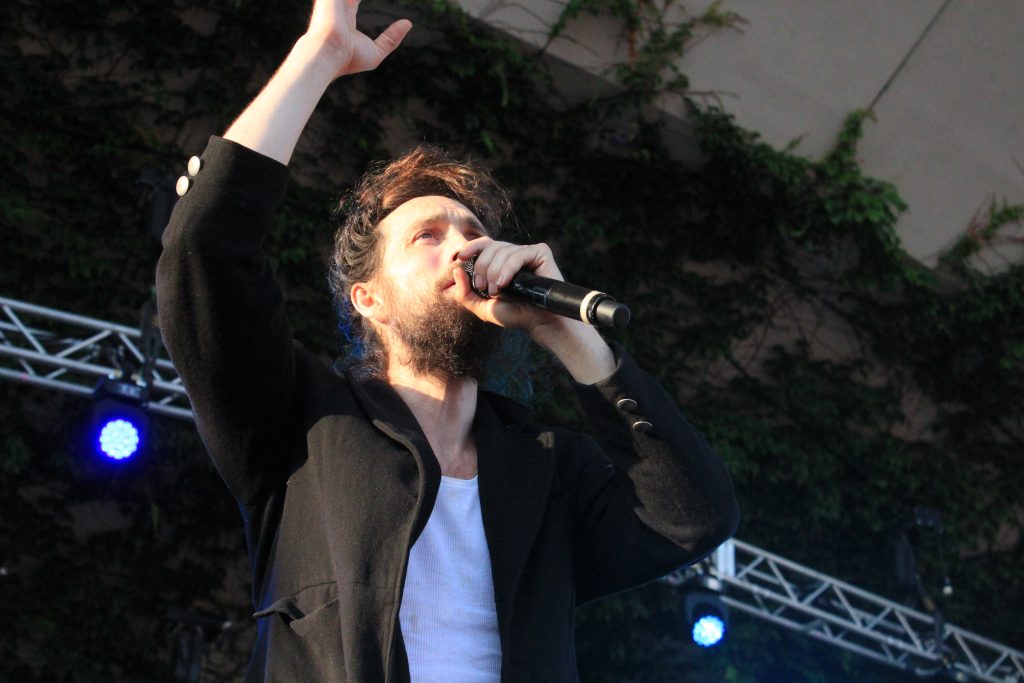 Leading the Zeros: Frontman Alex Ebert on stage at Meijer Gardens on Sunday. (Photo/Anna Sink)