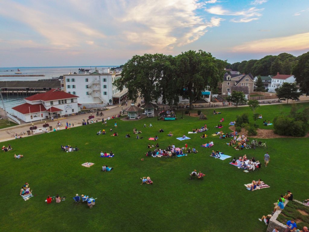 Basking in Music: The park below Fort Mackinac fills with music lovers in the summer. (Photo/Sam Staffan)