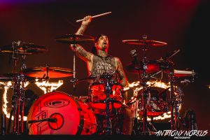 High-Energy: Drummer Travis Barker on stage at Van Andel Arena. (Photo/Anthony Norkus) 