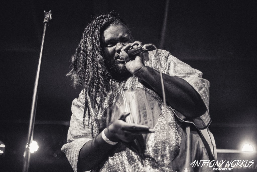 Dynamic, Mesmerizing: Tunde Olaniran on stage at The Pyramid Scheme. (Photo/Anthony Norkus)