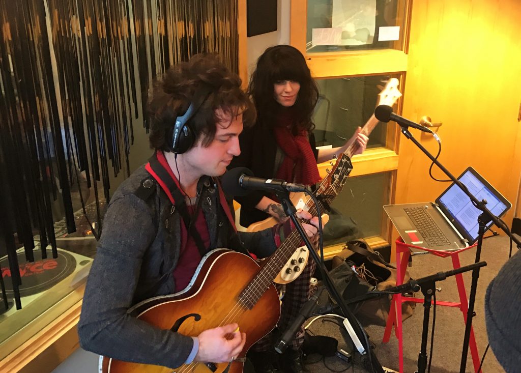 Tom Waits Fans, Musical Collaborators: Olivia Mainville, on right, and Brandon James at WYCE. (Photo/Local Spins)