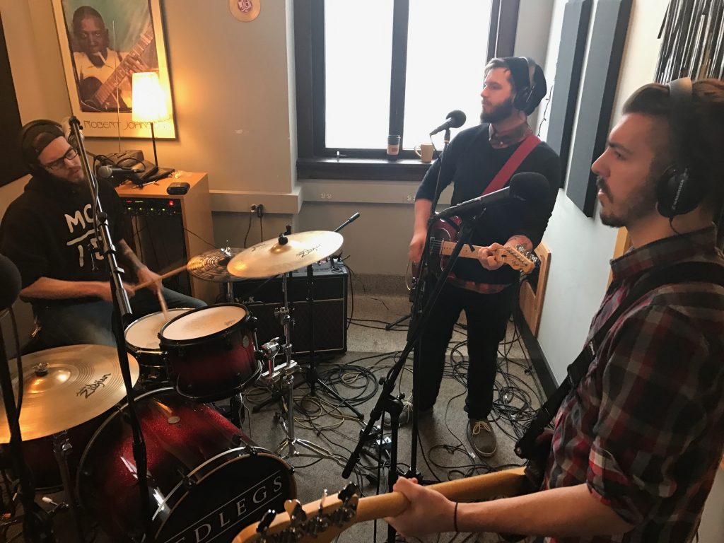 On the Air: Red Legs during Local Spins on WYCE. (Photo/Local Spins)
